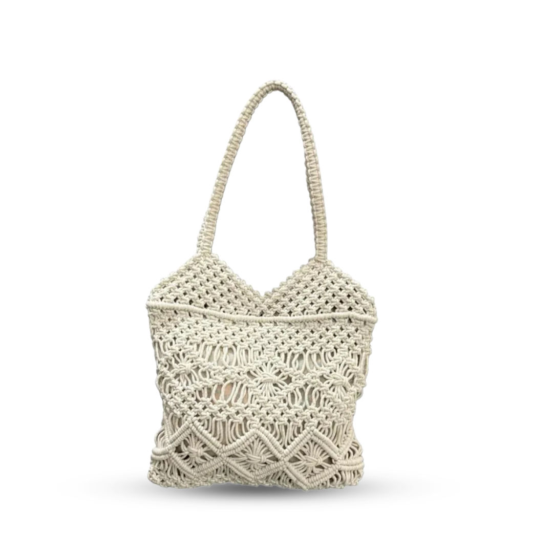 White Macrame Hemp Tote Bag